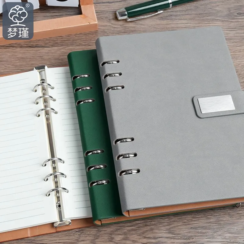 Leather A5 Loose Leaf Notebook cover and binding detail